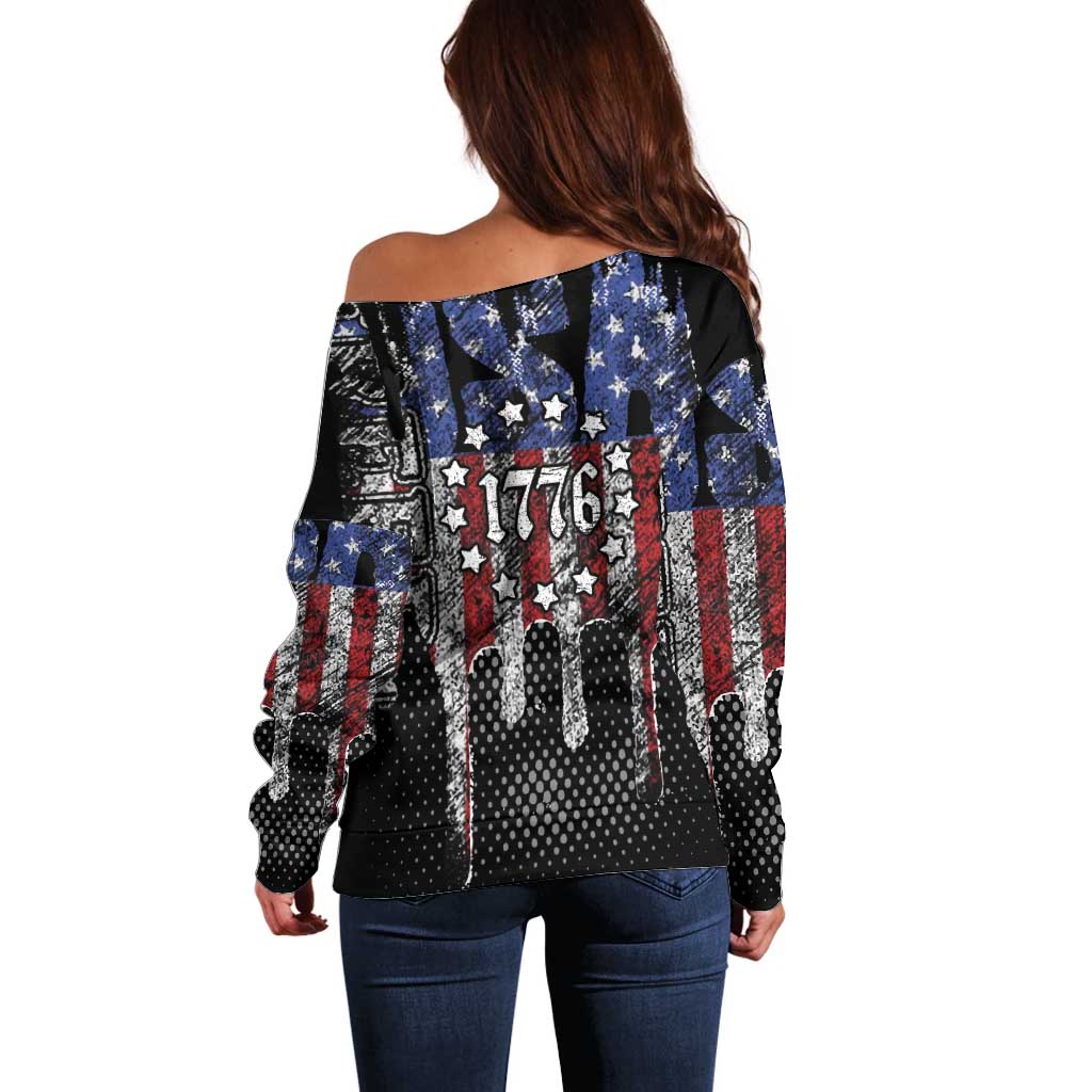 We The People Off Shoulder Sweater No Kings In America Since 1776 - Wonder Print Shop