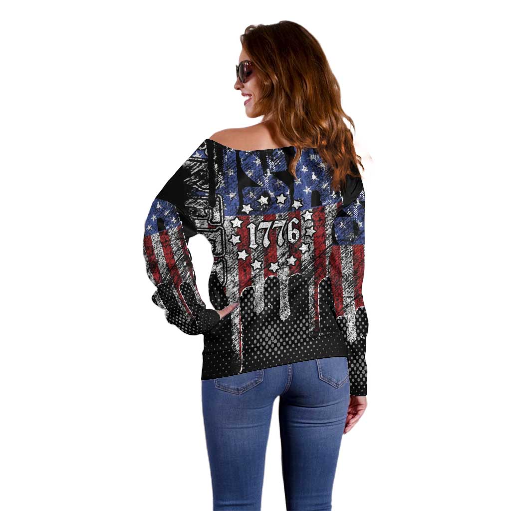 We The People Off Shoulder Sweater No Kings In America Since 1776 - Wonder Print Shop