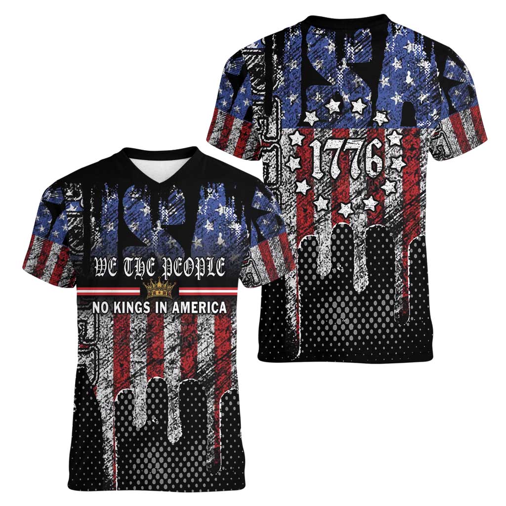 We The People Women V-Neck T-Shirt No Kings In America Since 1776 - Wonder Print Shop