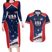Custom USA Cricket Couples Matching Long Sleeve Bodycon Dress and Hawaiian Shirt US Team Play Bold Play Proud - Wonder Print Shop