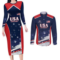 Custom USA Cricket Couples Matching Long Sleeve Bodycon Dress and Long Sleeve Button Shirt US Team Play Bold Play Proud - Wonder Print Shop