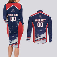 Custom USA Cricket Couples Matching Long Sleeve Bodycon Dress and Long Sleeve Button Shirt US Team Play Bold Play Proud - Wonder Print Shop