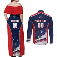 Custom USA Cricket Couples Matching Off Shoulder Maxi Dress and Long Sleeve Button Shirt US Team Play Bold Play Proud - Wonder Print Shop