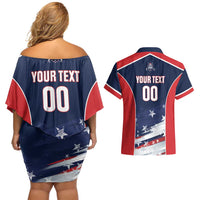 Custom USA Cricket Couples Matching Off Shoulder Short Dress and Hawaiian Shirt US Team Play Bold Play Proud - Wonder Print Shop
