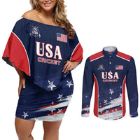 Custom USA Cricket Couples Matching Off Shoulder Short Dress and Long Sleeve Button Shirt US Team Play Bold Play Proud - Wonder Print Shop
