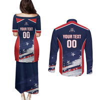 Custom USA Cricket Couples Matching Puletasi and Long Sleeve Button Shirt US Team Play Bold Play Proud - Wonder Print Shop