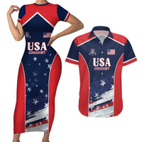 Custom USA Cricket Couples Matching Short Sleeve Bodycon Dress and Hawaiian Shirt US Team Play Bold Play Proud - Wonder Print Shop