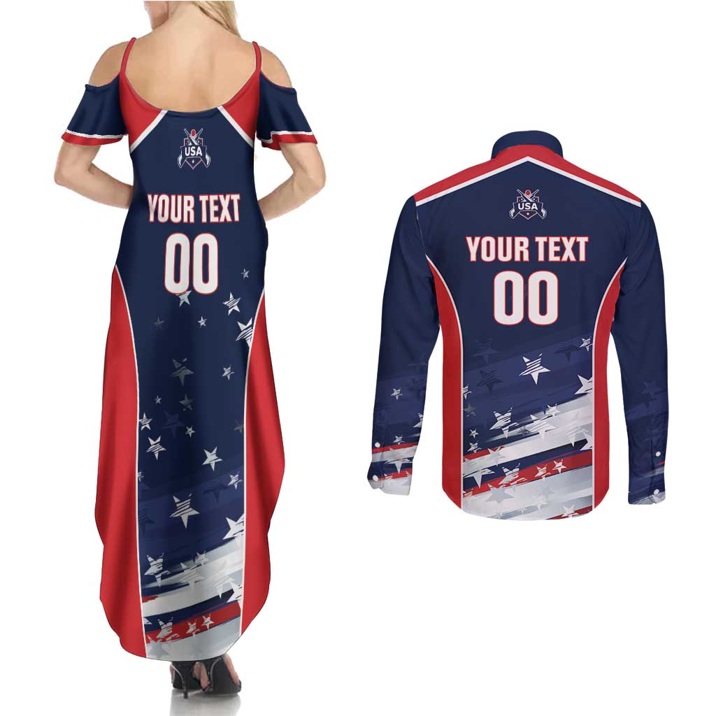 Custom USA Cricket Couples Matching Summer Maxi Dress and Long Sleeve Button Shirt US Team Play Bold Play Proud - Wonder Print Shop
