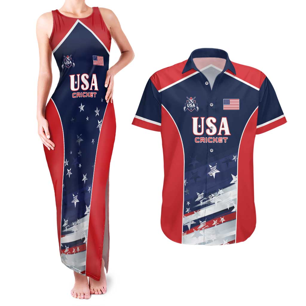 Custom USA Cricket Couples Matching Tank Maxi Dress and Hawaiian Shirt US Team Play Bold Play Proud - Wonder Print Shop