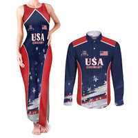 Custom USA Cricket Couples Matching Tank Maxi Dress and Long Sleeve Button Shirt US Team Play Bold Play Proud - Wonder Print Shop