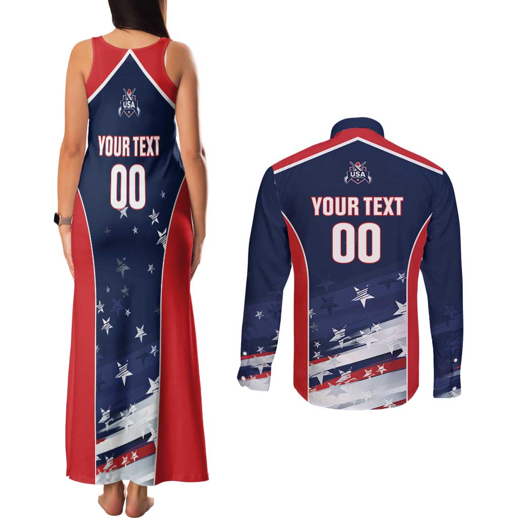 Custom USA Cricket Couples Matching Tank Maxi Dress and Long Sleeve Button Shirt US Team Play Bold Play Proud - Wonder Print Shop