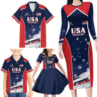 Custom USA Cricket Family Matching Long Sleeve Bodycon Dress and Hawaiian Shirt US Team Play Bold Play Proud - Wonder Print Shop