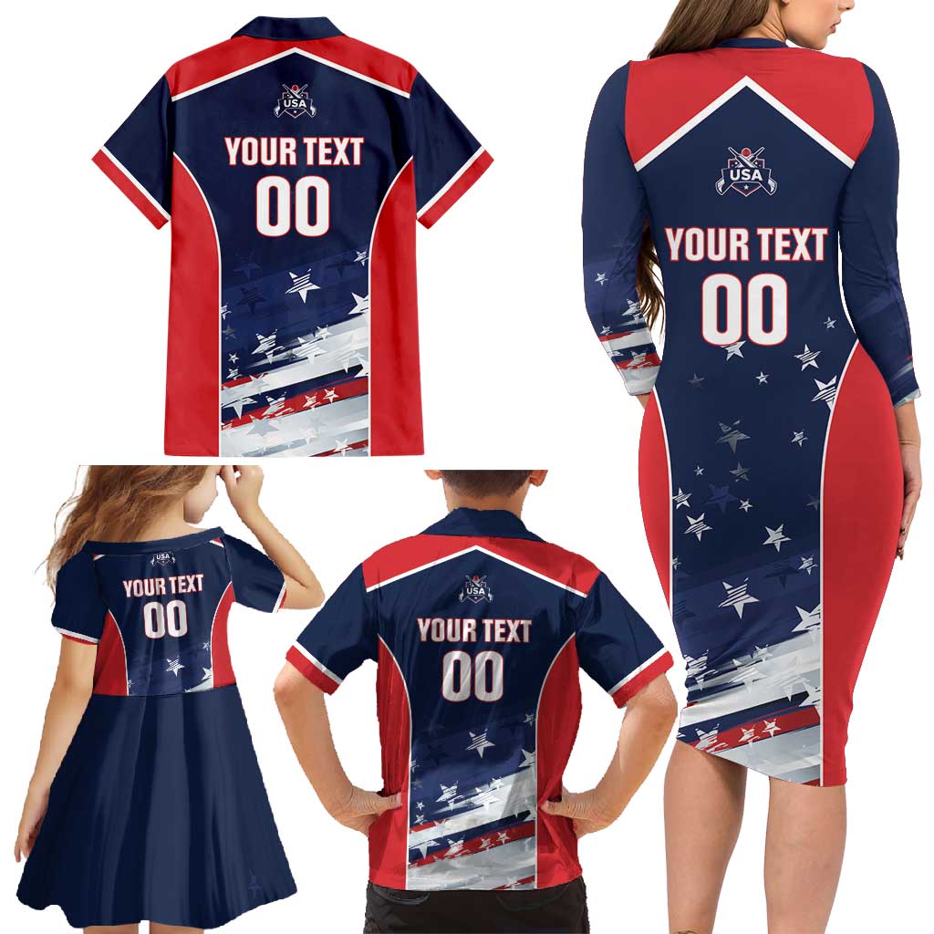 Custom USA Cricket Family Matching Long Sleeve Bodycon Dress and Hawaiian Shirt US Team Play Bold Play Proud - Wonder Print Shop