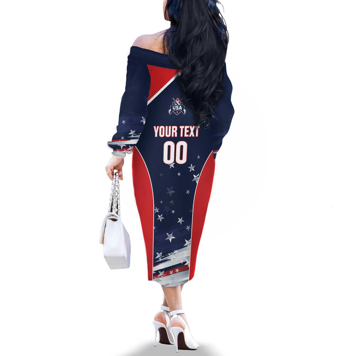 Custom USA Cricket Family Matching Off The Shoulder Long Sleeve Dress and Hawaiian Shirt US Team Play Bold Play Proud - Wonder Print Shop