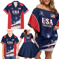 Custom USA Cricket Family Matching Off Shoulder Short Dress and Hawaiian Shirt US Team Play Bold Play Proud - Wonder Print Shop