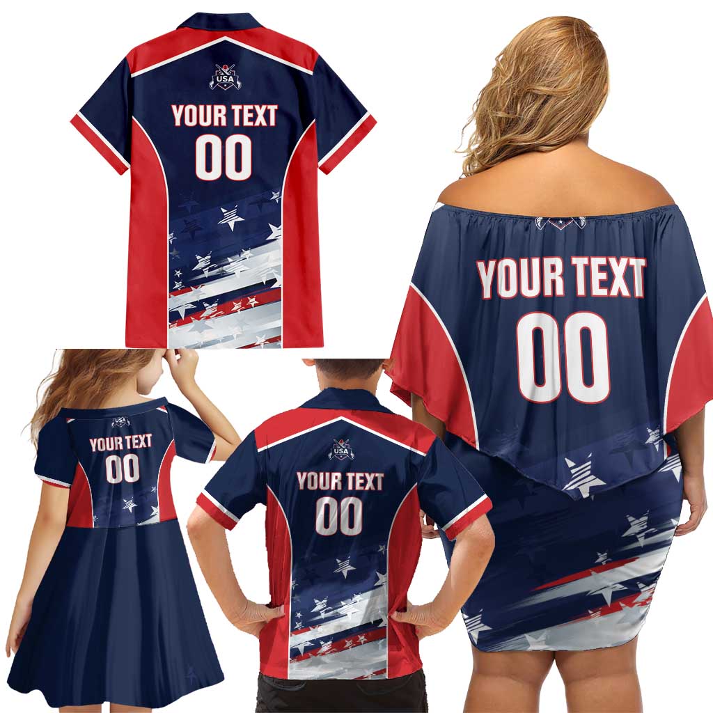 Custom USA Cricket Family Matching Off Shoulder Short Dress and Hawaiian Shirt US Team Play Bold Play Proud - Wonder Print Shop