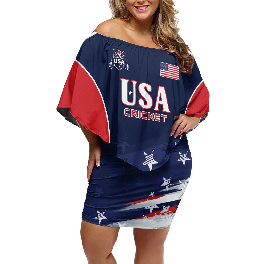 Custom USA Cricket Family Matching Off Shoulder Short Dress and Hawaiian Shirt US Team Play Bold Play Proud - Wonder Print Shop