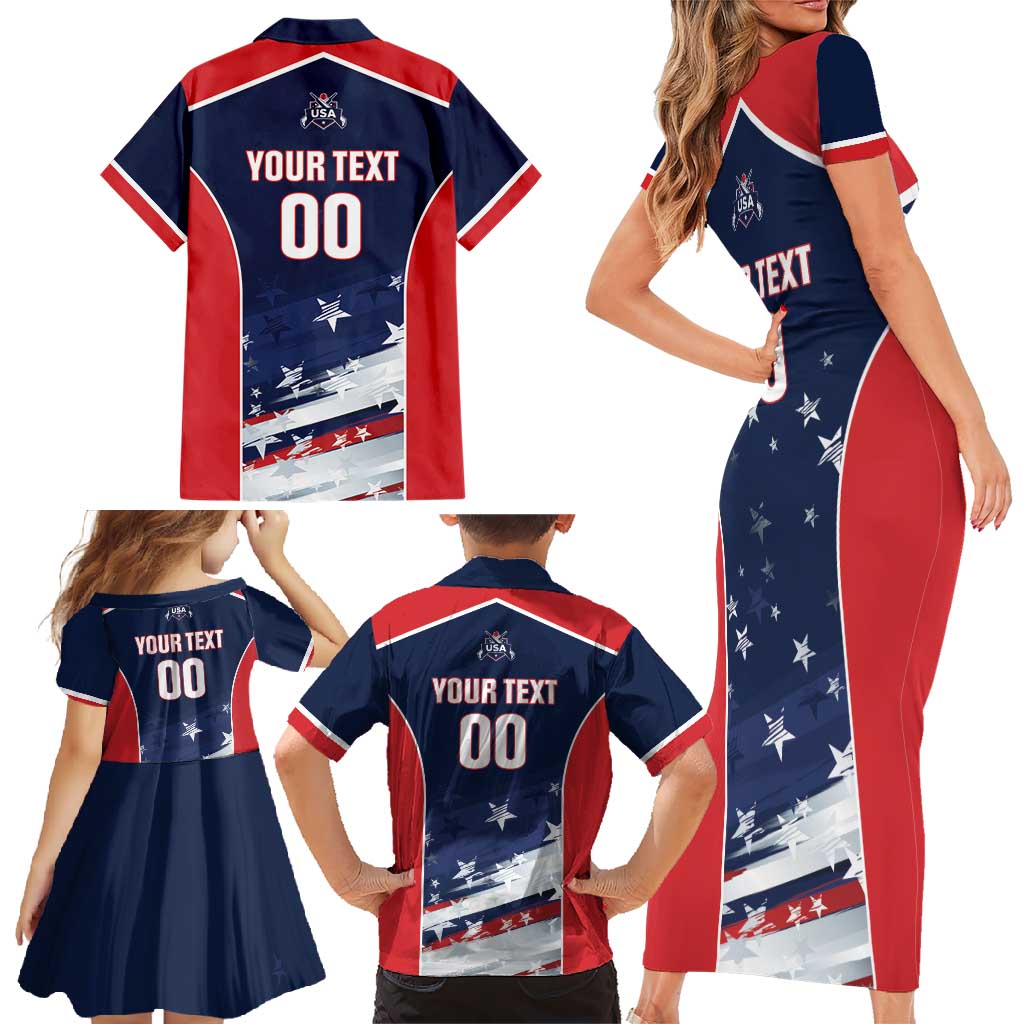 Custom USA Cricket Family Matching Short Sleeve Bodycon Dress and Hawaiian Shirt US Team Play Bold Play Proud - Wonder Print Shop