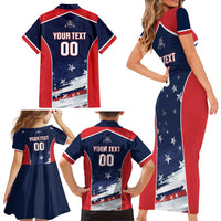 Custom USA Cricket Family Matching Short Sleeve Bodycon Dress and Hawaiian Shirt US Team Play Bold Play Proud - Wonder Print Shop