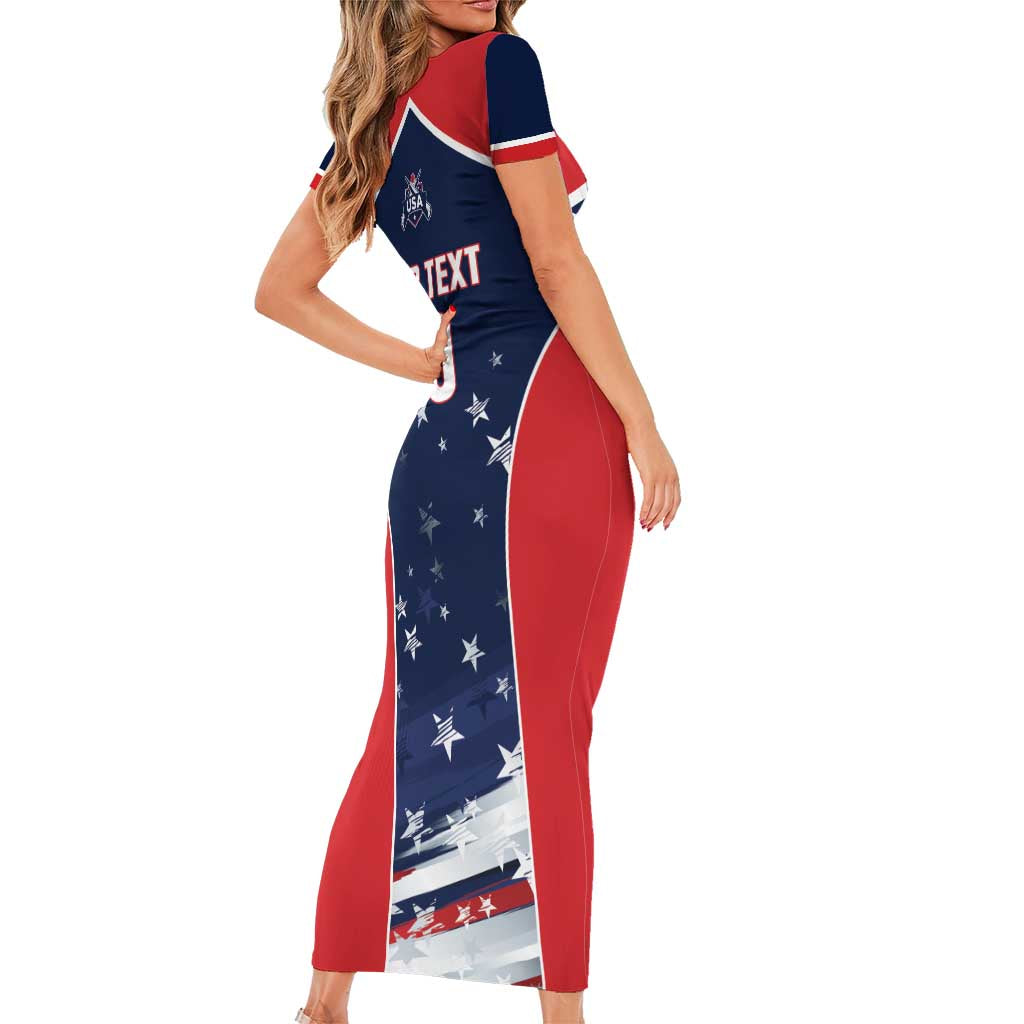 Custom USA Cricket Family Matching Short Sleeve Bodycon Dress and Hawaiian Shirt US Team Play Bold Play Proud - Wonder Print Shop