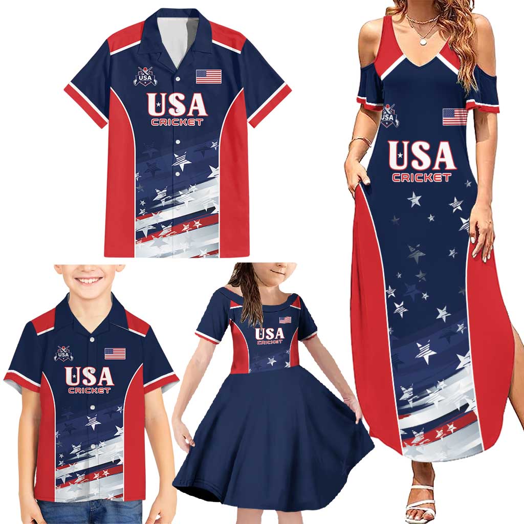 Custom USA Cricket Family Matching Summer Maxi Dress and Hawaiian Shirt US Team Play Bold Play Proud - Wonder Print Shop