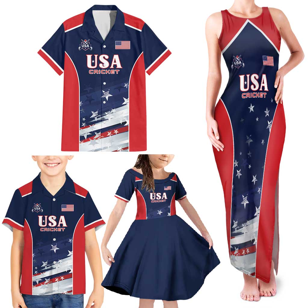 Custom USA Cricket Family Matching Tank Maxi Dress and Hawaiian Shirt US Team Play Bold Play Proud - Wonder Print Shop