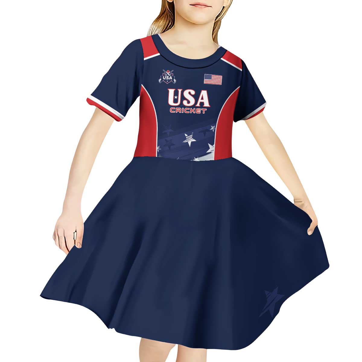 Custom USA Cricket Kid Short Sleeve Dress US Team Play Bold Play Proud - Wonder Print Shop