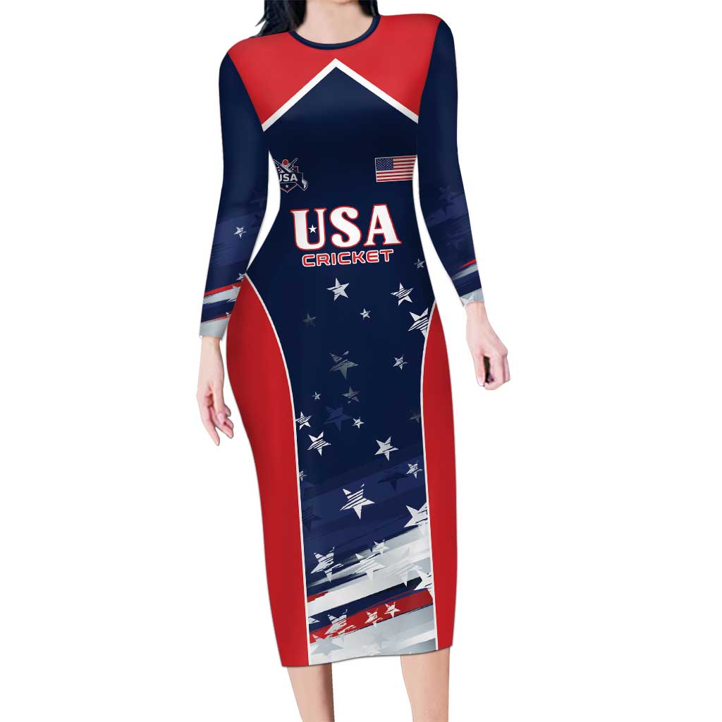 Custom USA Cricket Long Sleeve Bodycon Dress US Team Play Bold Play Proud - Wonder Print Shop