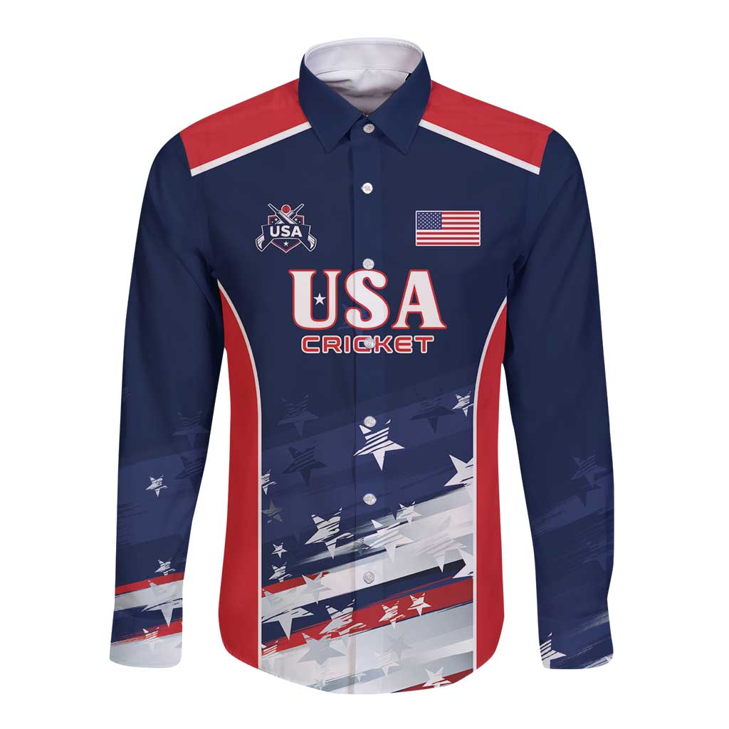Custom USA Cricket Long Sleeve Button Shirt US Team Play Bold Play Proud - Wonder Print Shop