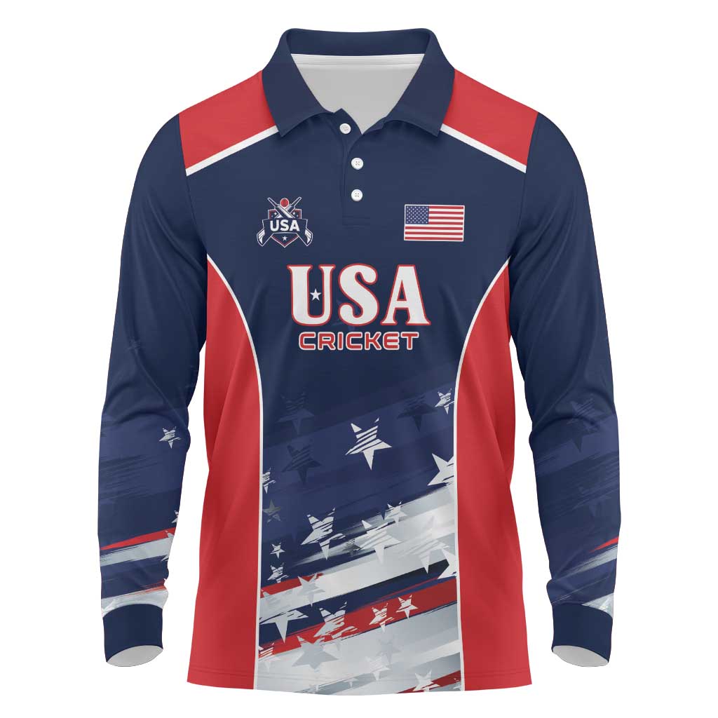 Custom USA Cricket Long Sleeve Polo Shirt US Team Play Bold Play Proud - Wonder Print Shop
