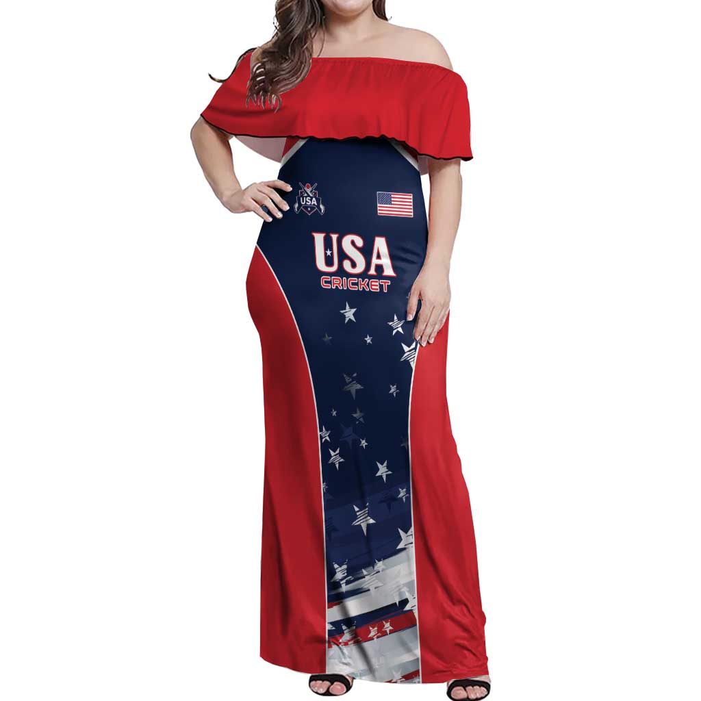 Custom USA Cricket Off Shoulder Maxi Dress US Team Play Bold Play Proud - Wonder Print Shop