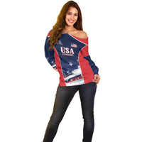 Custom USA Cricket Off Shoulder Sweater US Team Play Bold Play Proud - Wonder Print Shop