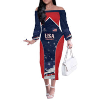 Custom USA Cricket Off The Shoulder Long Sleeve Dress US Team Play Bold Play Proud - Wonder Print Shop