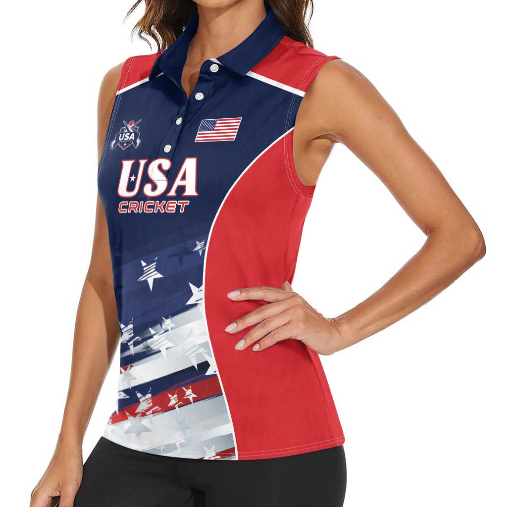 Custom USA Cricket Women Sleeveless Polo Shirt US Team Play Bold Play Proud - Wonder Print Shop