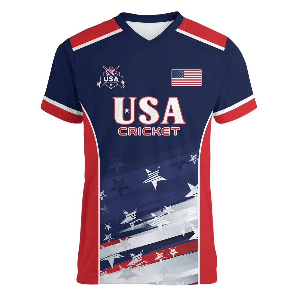 Custom USA Cricket Women V-Neck T-Shirt US Team Play Bold Play Proud - Wonder Print Shop