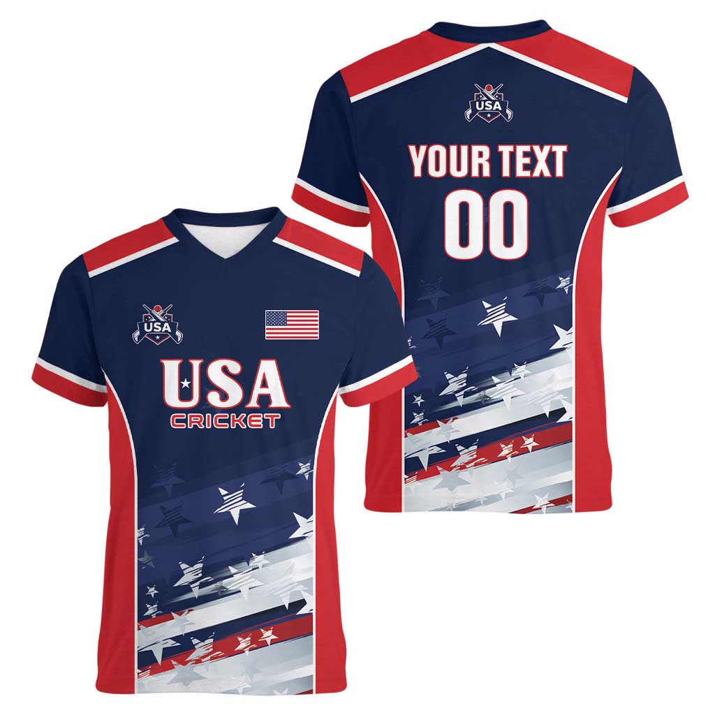 Custom USA Cricket Women V-Neck T-Shirt US Team Play Bold Play Proud - Wonder Print Shop