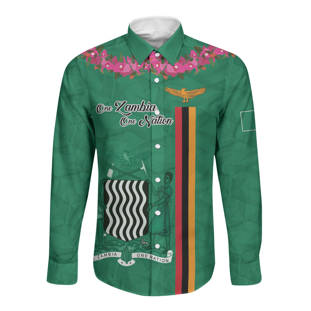 Personalized One Zambia One Nation Long Sleeve Button Shirt Happy Independence Day