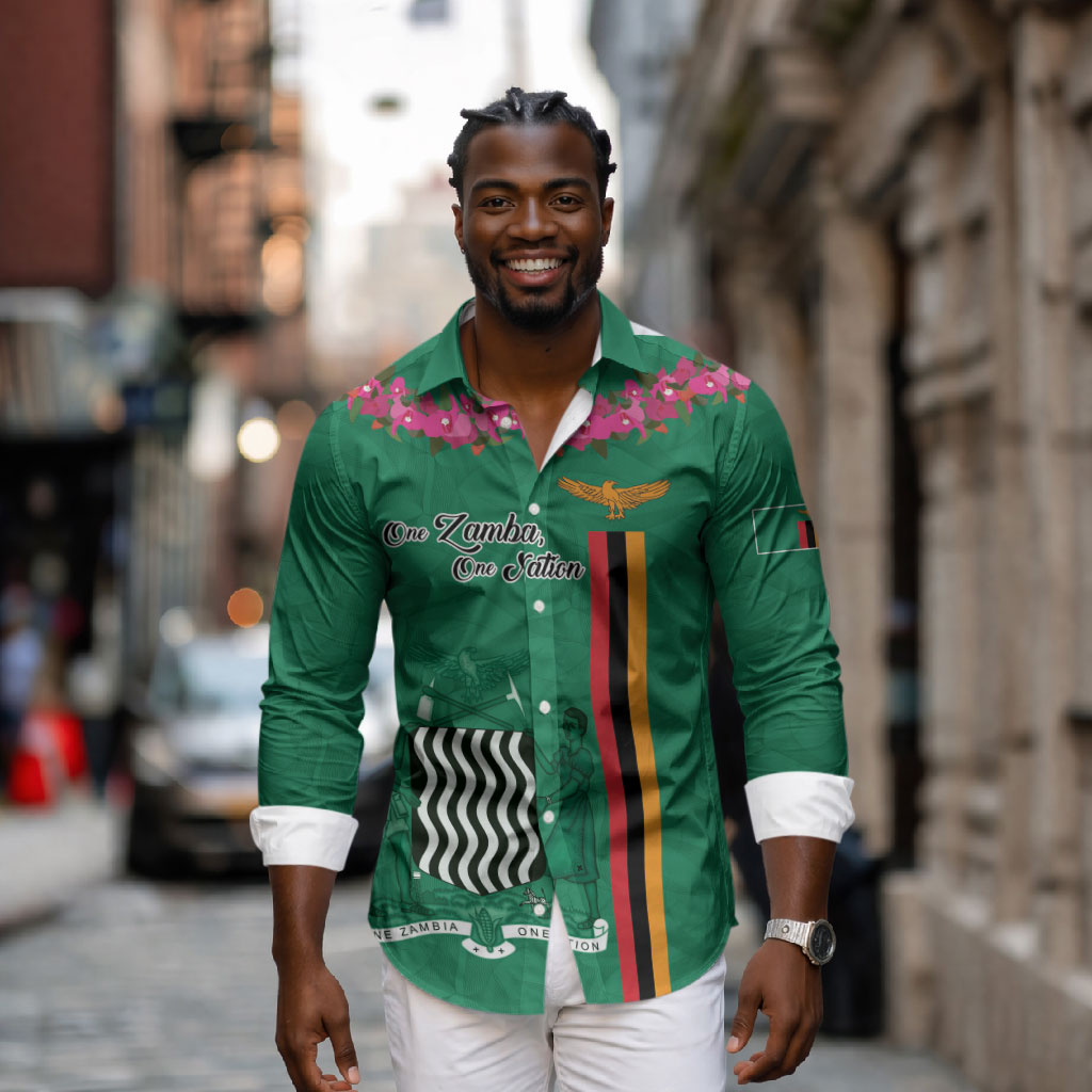 Personalized One Zambia One Nation Long Sleeve Button Shirt Happy Independence Day