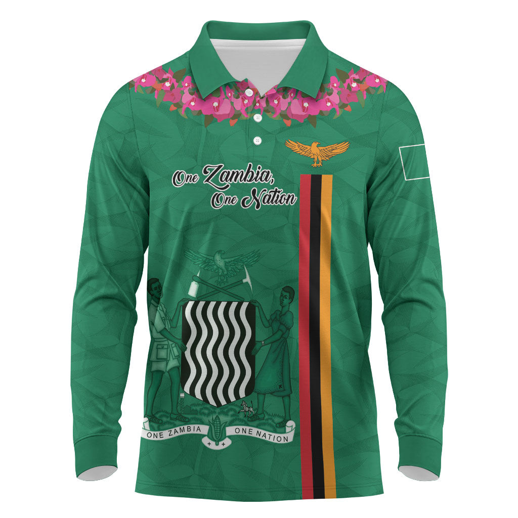 Personalized One Zambia One Nation Long Sleeve Polo Shirt Happy Independence Day