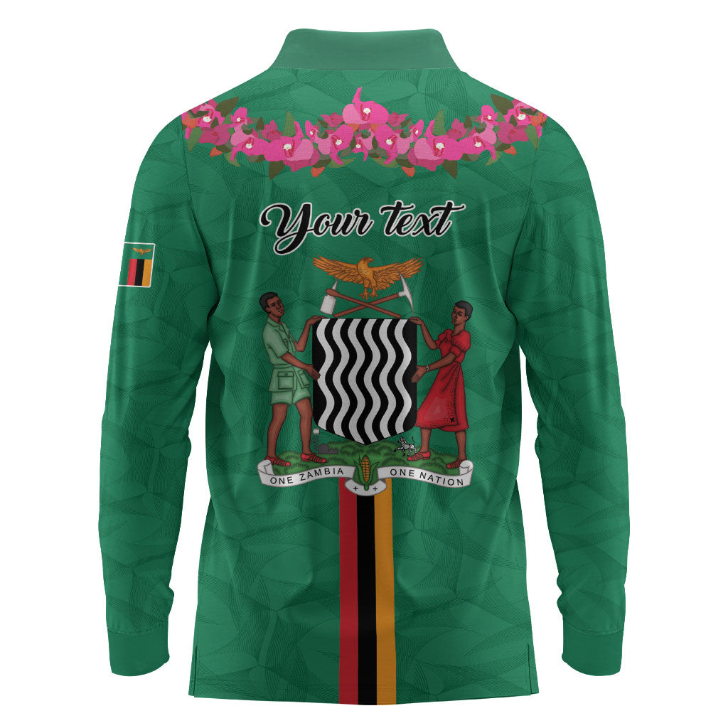 Personalized One Zambia One Nation Long Sleeve Polo Shirt Happy Independence Day