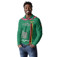 Personalized One Zambia One Nation Long Sleeve Polo Shirt Happy Independence Day
