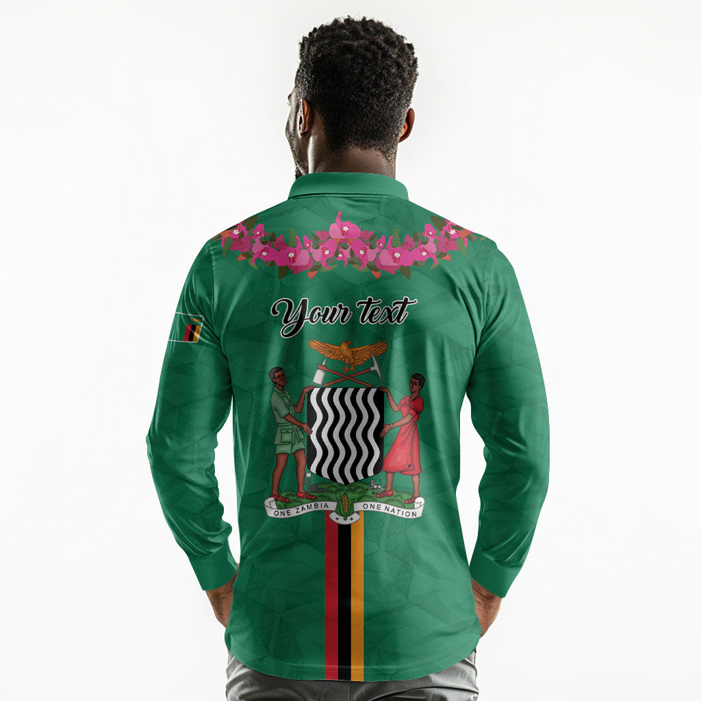 Personalized One Zambia One Nation Long Sleeve Polo Shirt Happy Independence Day