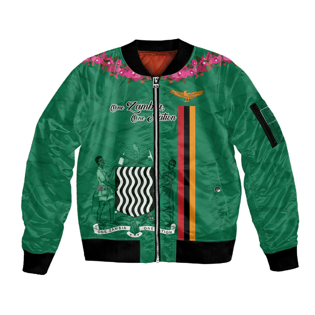 Personalized One Zambia One Nation Sleeve Zip Bomber Jacket Happy Independence Day