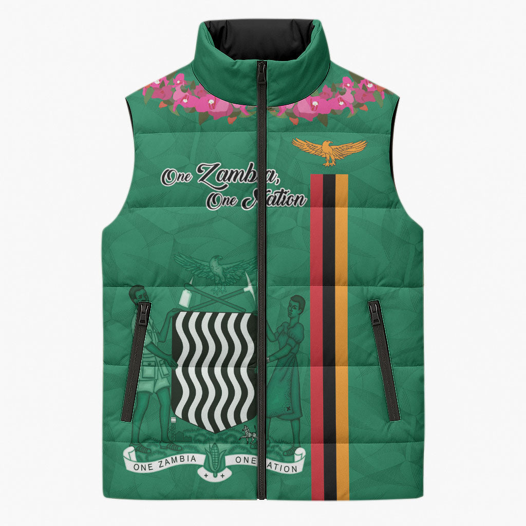 Personalized One Zambia One Nation Sleeveless Puffer Jacket Happy Independence Day