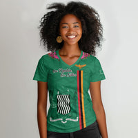 Personalized One Zambia One Nation Women V-Neck T-Shirt Happy Independence Day