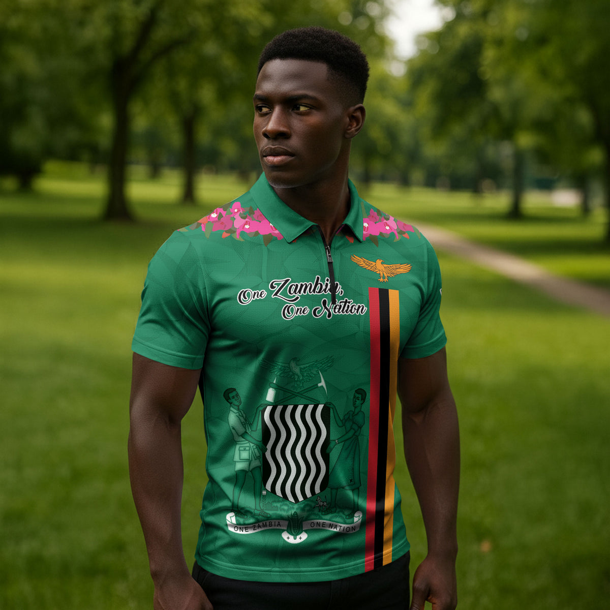 Personalized One Zambia One Nation Zipper Polo Shirt Happy Independence Day