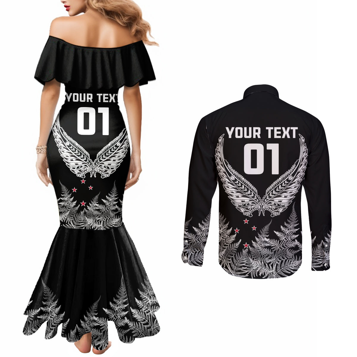 custom-new-zealand-rugby-couples-matching-mermaid-dress-and-long-sleeve-button-shirt-nz-opango-forever-silver-fern-heart