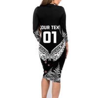Custom New Zealand Rugby Family Matching Long Sleeve Bodycon Dress and Hawaiian Shirt NZ Opango Forever Silver Fern Heart - Wonder Print Shop
