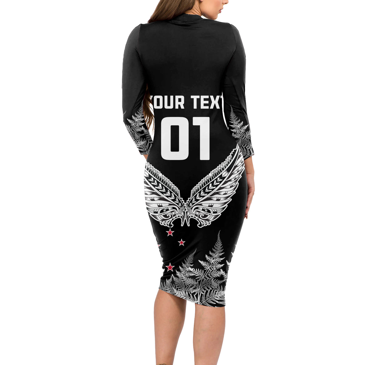 Custom New Zealand Rugby Long Sleeve Bodycon Dress NZ Opango Forever Silver Fern Heart - Wonder Print Shop
