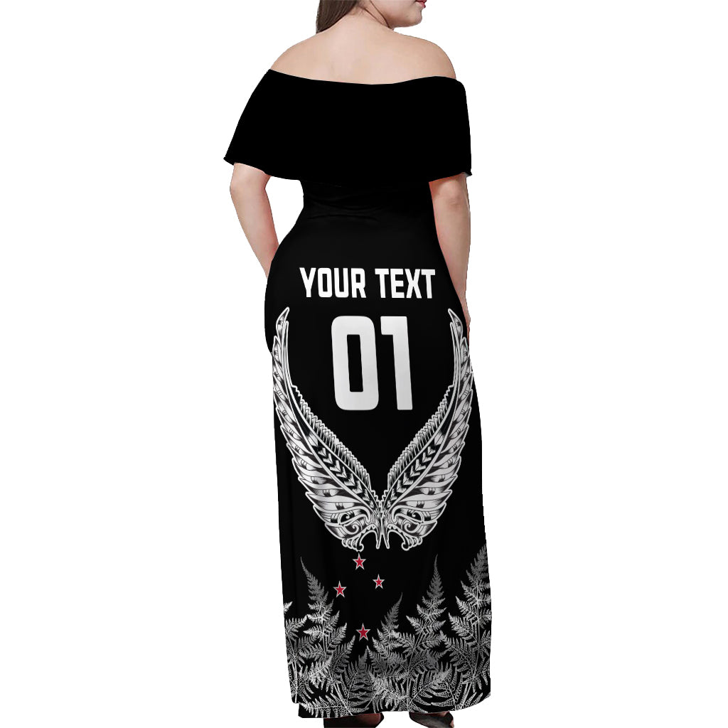 Custom New Zealand Rugby Off Shoulder Maxi Dress NZ Opango Forever Silver Fern Heart - Wonder Print Shop
